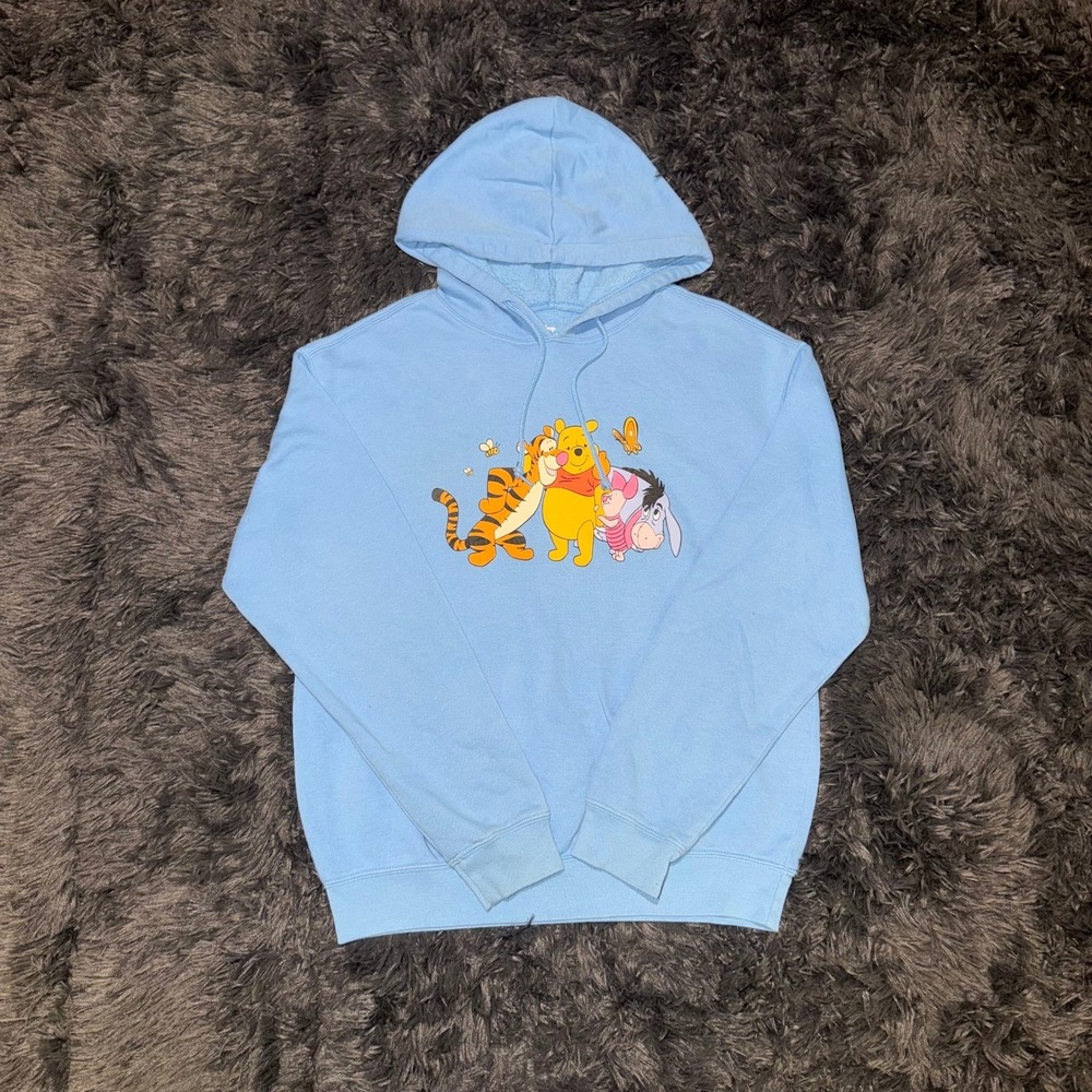Disney Winnie the Pooh and Friends Hoodie Light Blue Graphic Sweatshirt XS